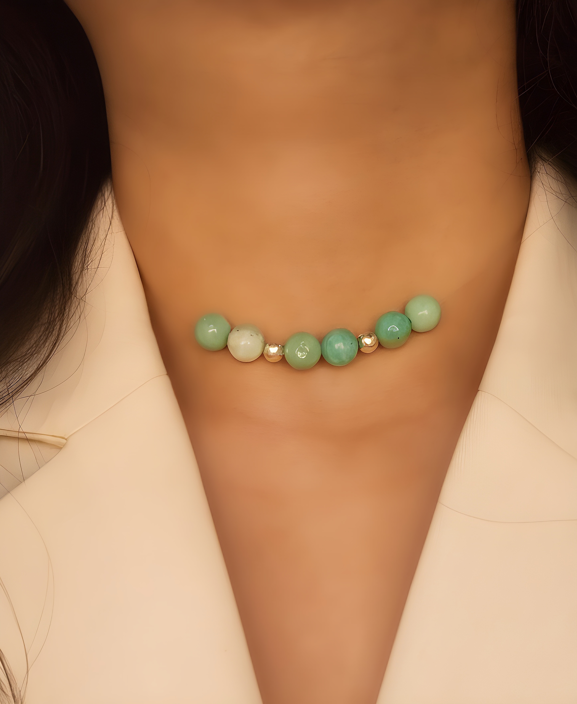 گردنبند سنگ آمازونیت و گوی نقره