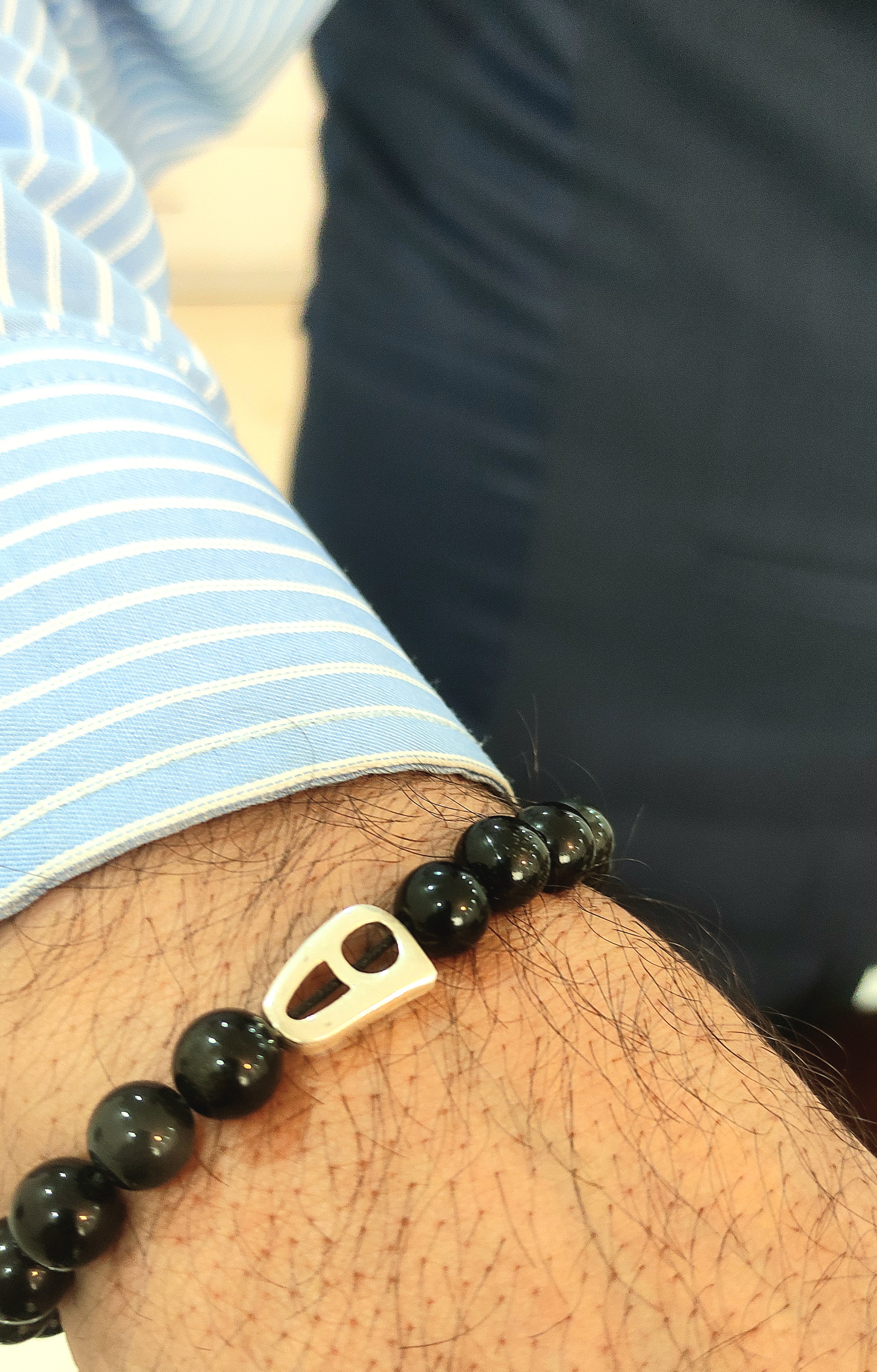 دستبند مردانه حرف ه نقره و سنگ