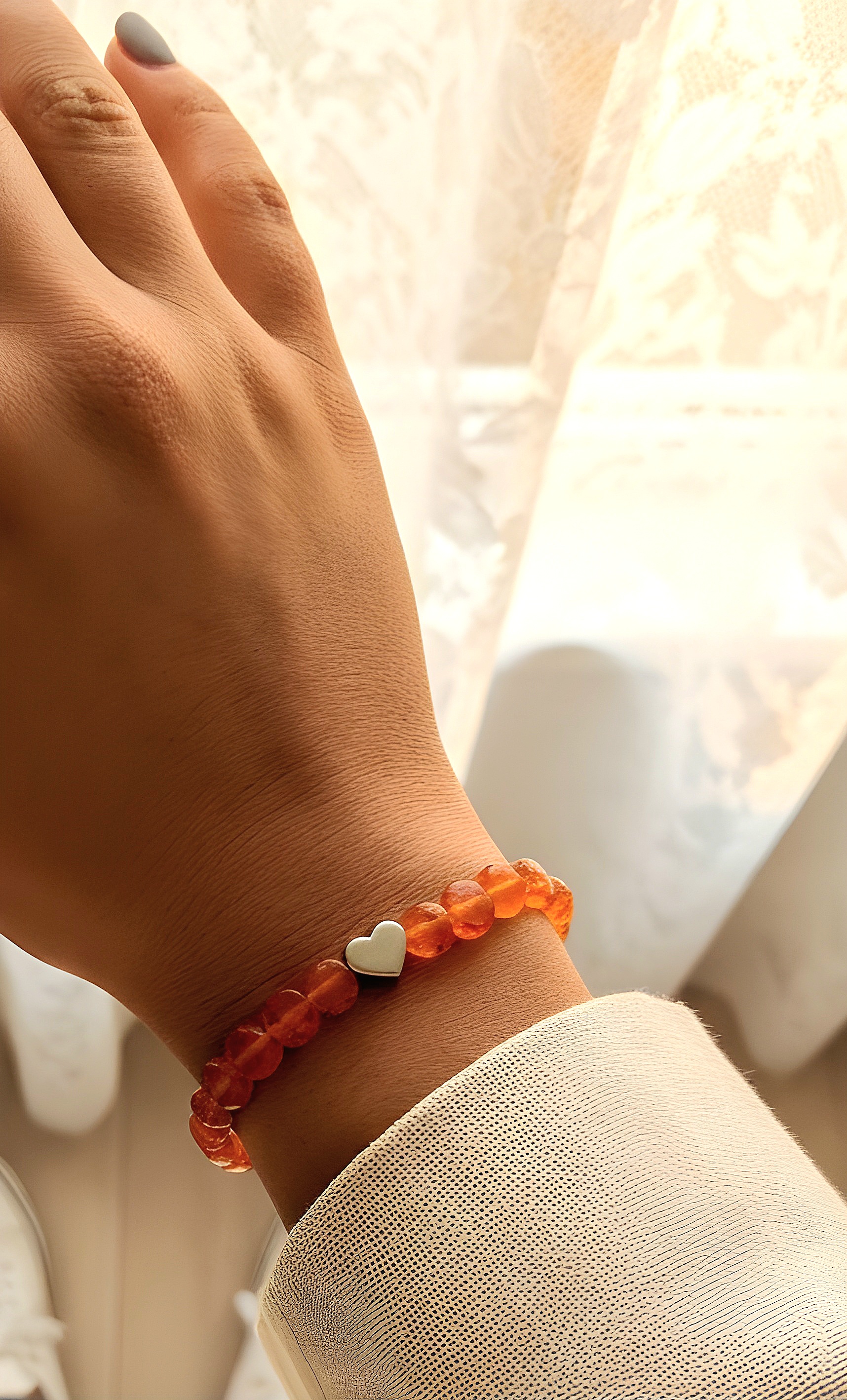 دستبند قلب نقره و سنگ عقیق